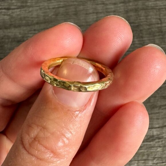 2mm 18K Gold Vermeil Hammered Ring – 925 Sterling Silver Band, Size 5.5 - Picture 5 of 8